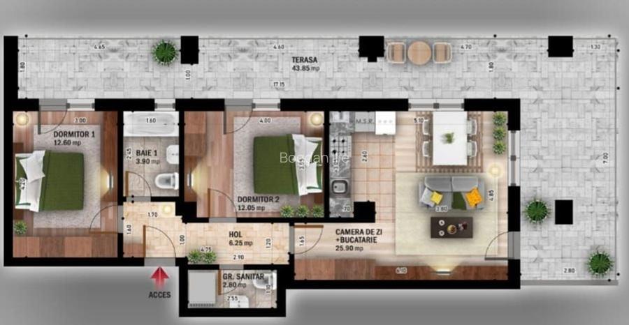 AP. 3CAM. LIVING OPEN SPACE+TERASA-BLOC FINALIZAT / COMISION 0%!