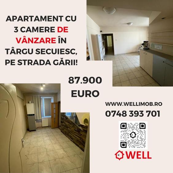 Apartament cu 3 camere de vânzare în Târgu Secuiesc, pe strada Gării!