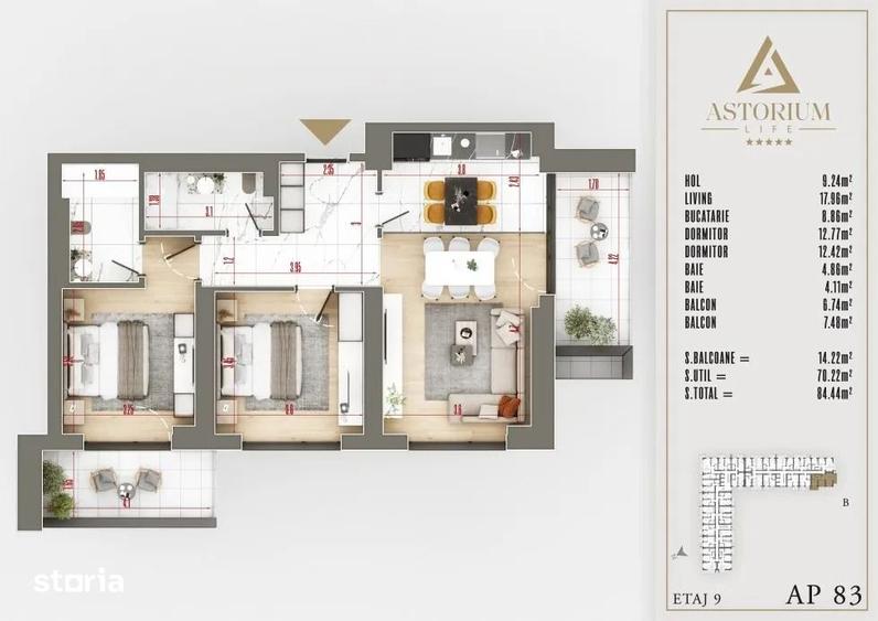 Apartament cu 3 camere în Theodor Pallady
