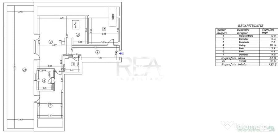 Apartament cu 3 camere semidecomandat în Matei Voievod