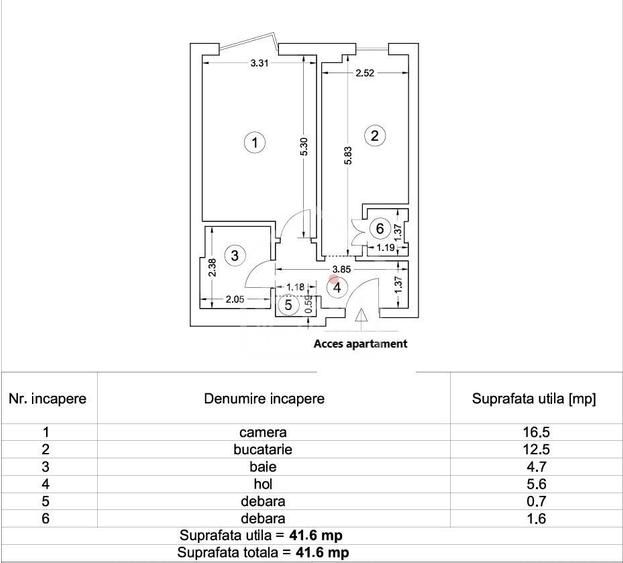 Apartament cu 2 camere decomandat în Central