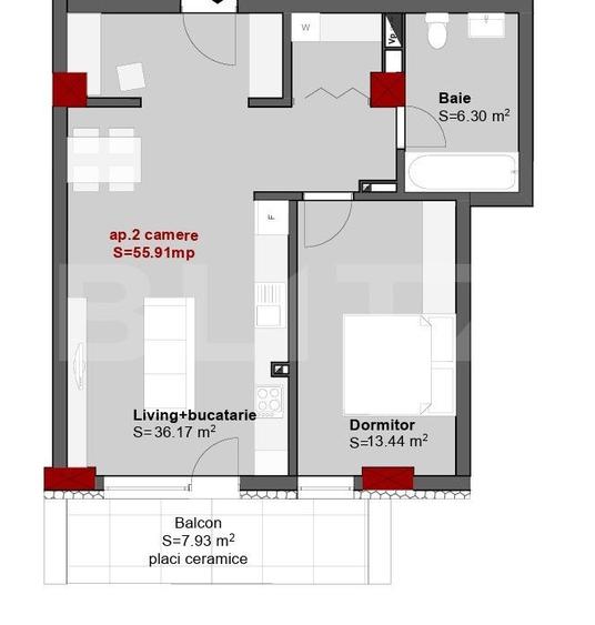 Apartament cu 2 camere semidecomandat în Central — fotografia 1