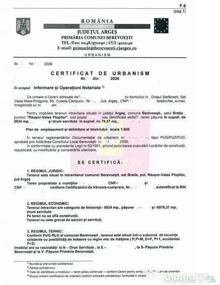 Teren de 834 mp, în Berevoești