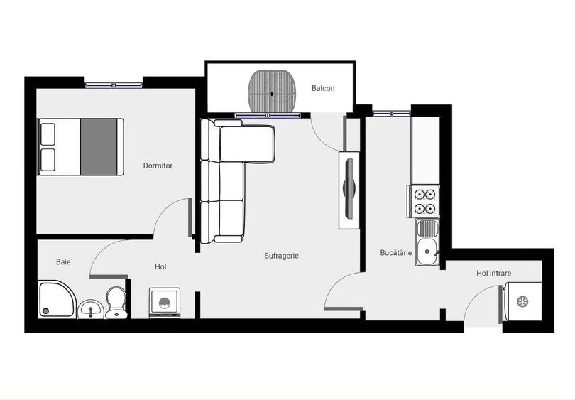 Apartament cu 2 camere semidecomandat în Central