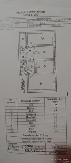 Apartament cu 3 camere decomandat în Central