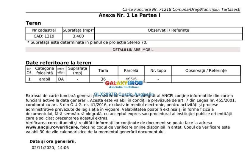 Teren intravilan de 3400 mp, în Tărtășești
