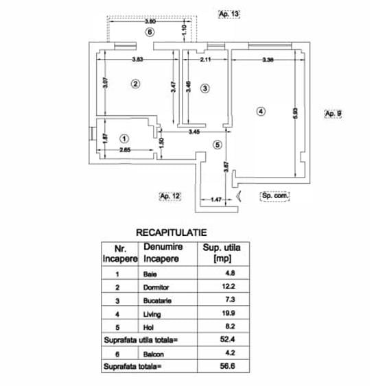 Apartament cu 2 camere semidecomandat în Vișani