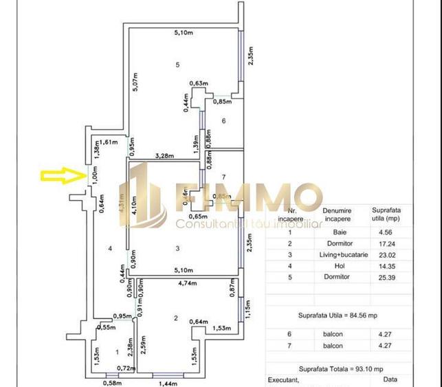 Apartament cu 3 camere decomandat în Central