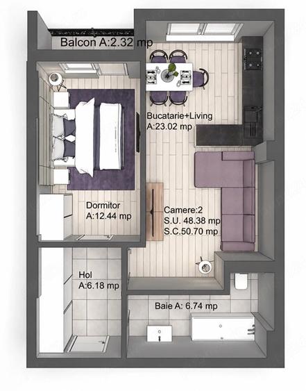 Apartament cu 2 camere semidecomandat în Copou