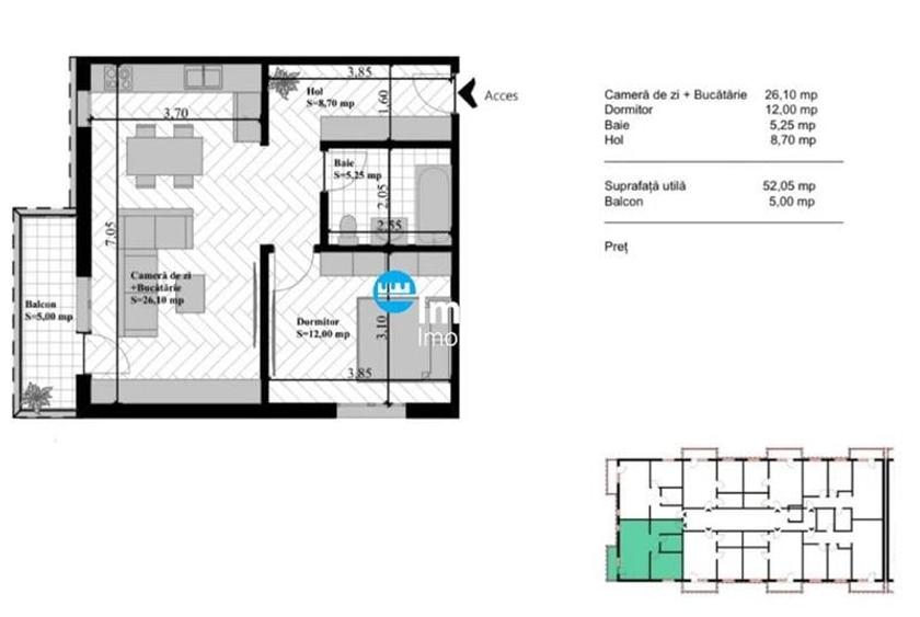 Apartament cu 2 camere decomandat în Vișan