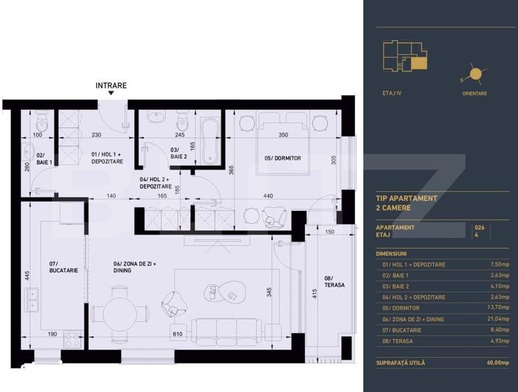 Apartament cu 2 camere în Valea Cetății