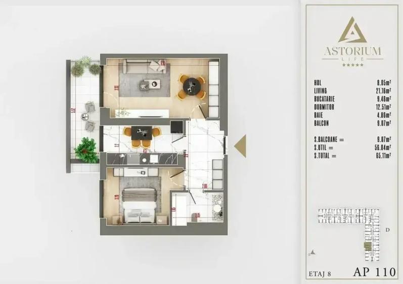 Apartament cu 2 camere decomandat în Titan