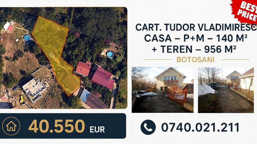 Casă individuală cu 5 camere cu Teren 1000 Mp în Central