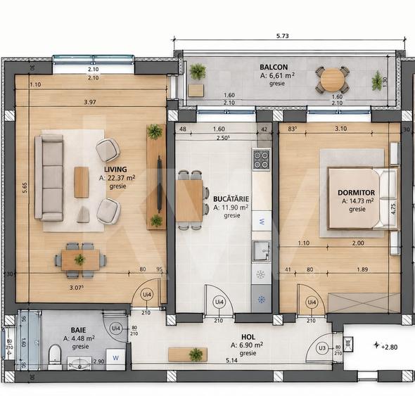 Apartament cu 2 camere decomandat în Șelimbăr