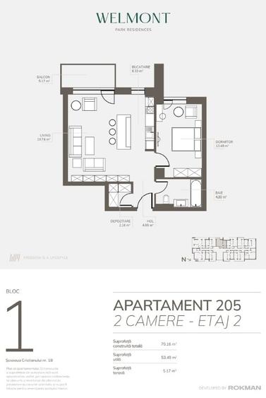 Apartament cu 2 camere decomandat în Bartolomeu