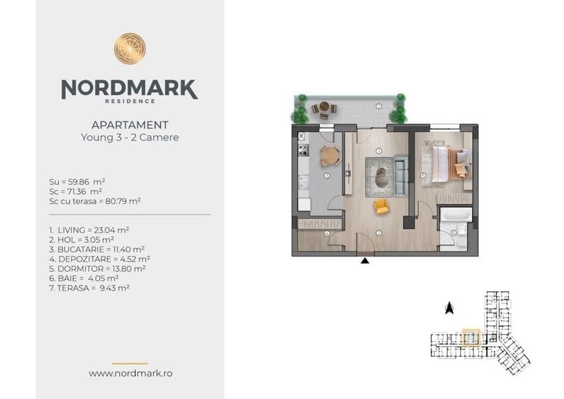 Apartament cu 2 camere decomandat în Exterior Vest