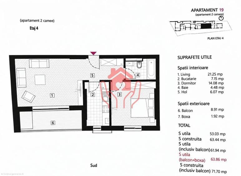 Apartament cu 2 camere decomandat în Eminescu