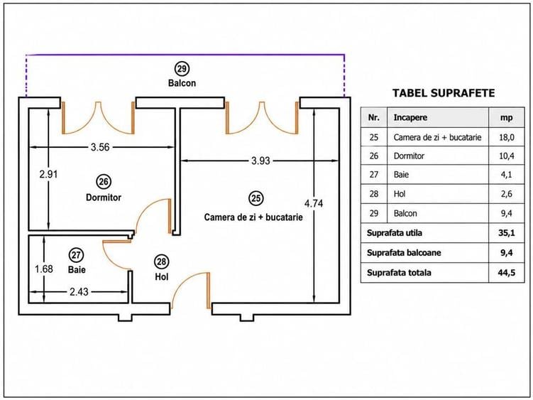 Apartament cu 2 camere decomandat în Ipotești