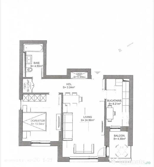 Apartament cu 2 camere semidecomandat în Noua