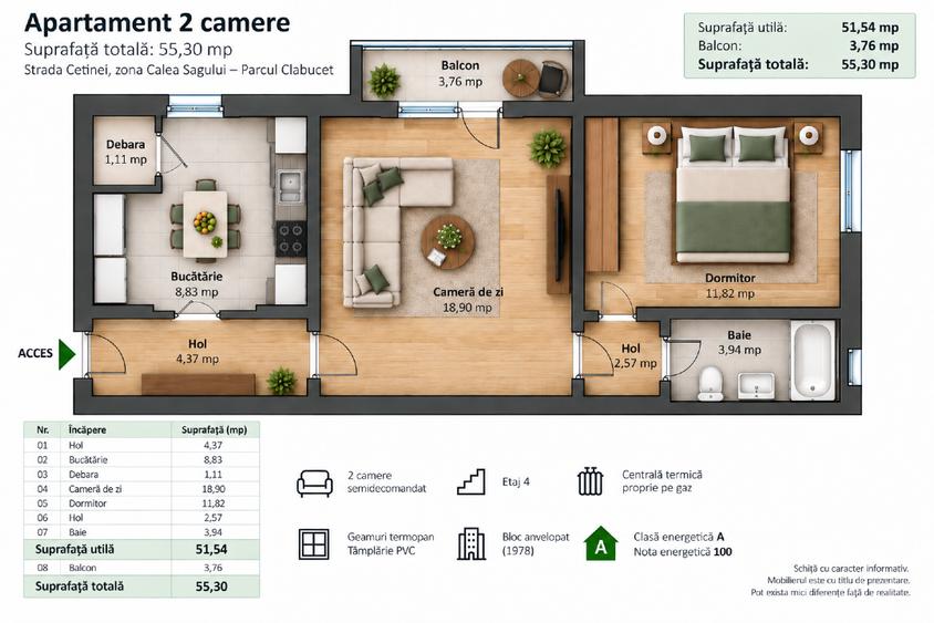 Apartament cu 2 camere semidecomandat în Iosefin