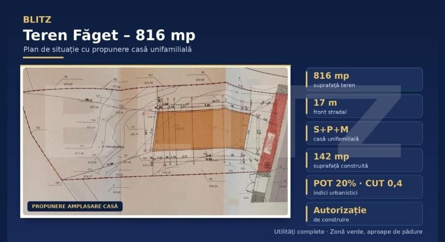 Teren Construcții intravilan de 816 mp, în Făget
