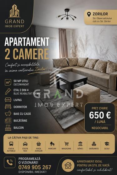 Apartament cu 2 camere decomandat, mobilat în Zorilor