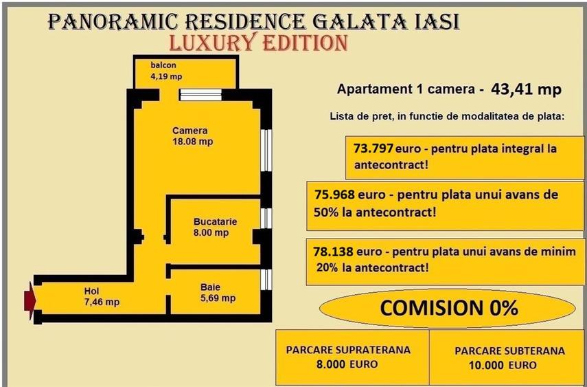 Apartament 1 camera de vanzare in Iasi, Galata, 43,41 mp, bloc nou - 2