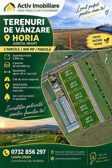 Teren intravilan de 800 mp, în Horia