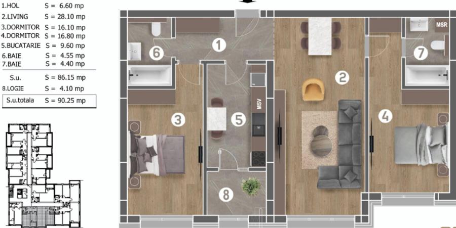 Apartament 3 camere spatios - 8