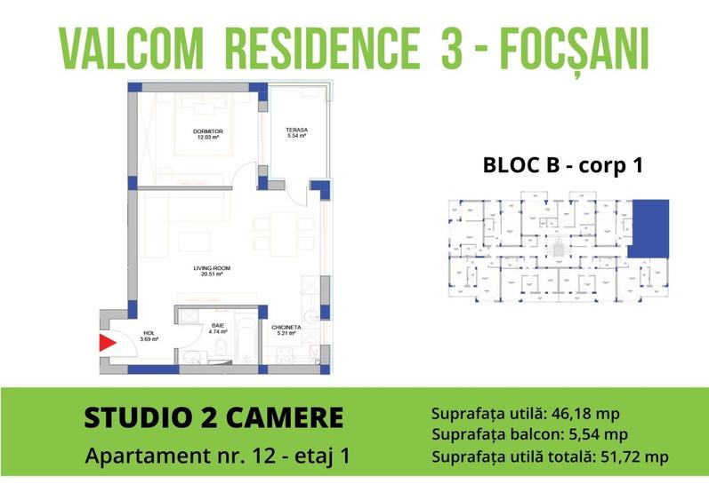 Apartament 2 camere-Str Cuza Voda-S=51.72 mp-parter - 2