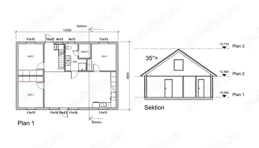 Structura casa lemn P + mansarda, 155 mp - 1