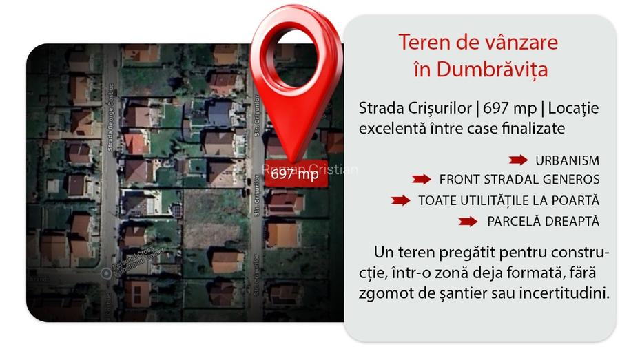Teren de vânzare în Dumbrăvița – Strada Crișurilor | 697 mp |