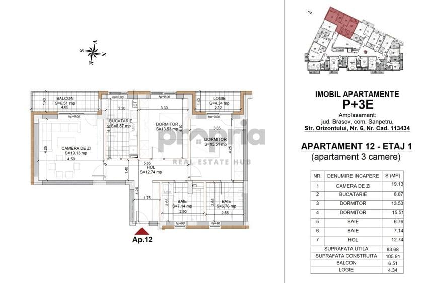 84 MP UTILI  Apartament 3 camere NR.34 + PARCARE INCLUSĂ - 3
