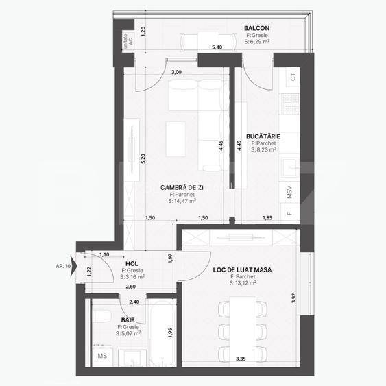 Apartament de 2 camere, 44 mp, Giroc Apartament de 2 camere, 44 mp, Giroc