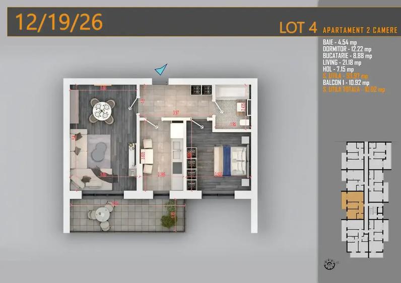 Apartament cu 2 camere decomandat în Titan