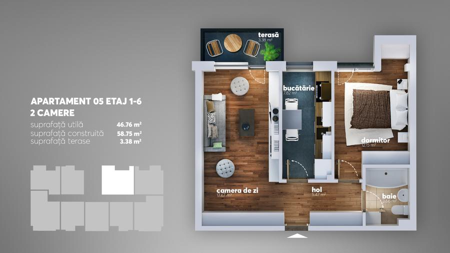 Apartament cu 2 camere decomandat în Apărătorii Patriei