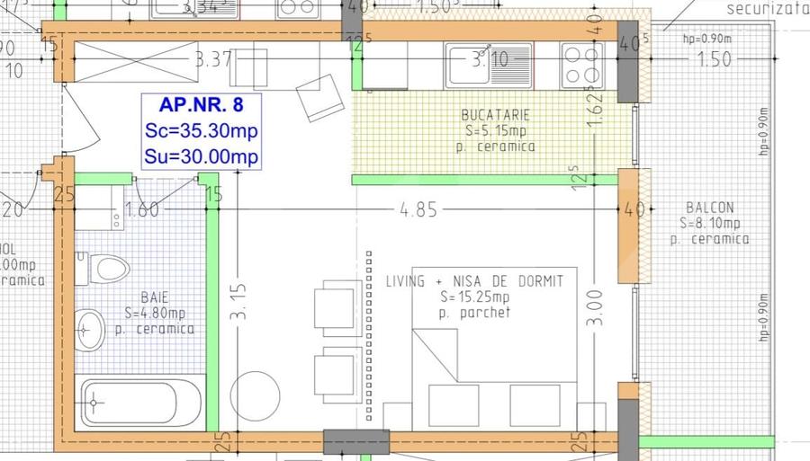 Apartament de vanzare – bloc nou, 47 mp, zona zavoaie terasa 8.70