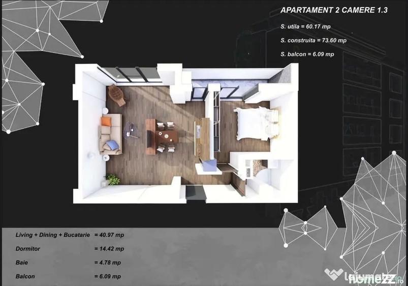 Apartament cu 2 camere decomandat în Tomis Plus