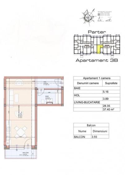 Garsoniera Subcetate Sanpetru 37mp Parter - 1