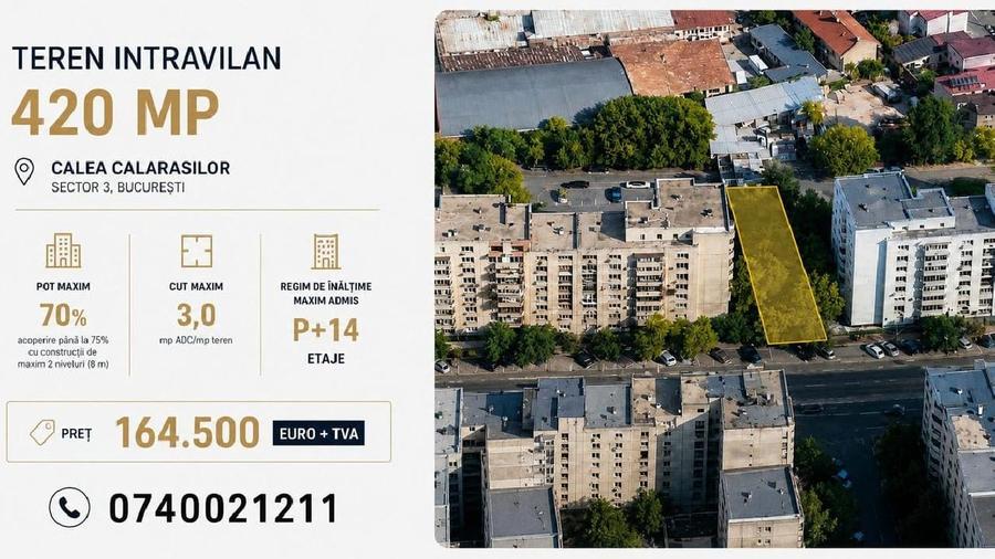 Teren Construcții intravilan de 420 mp, în Calea Călărașilor