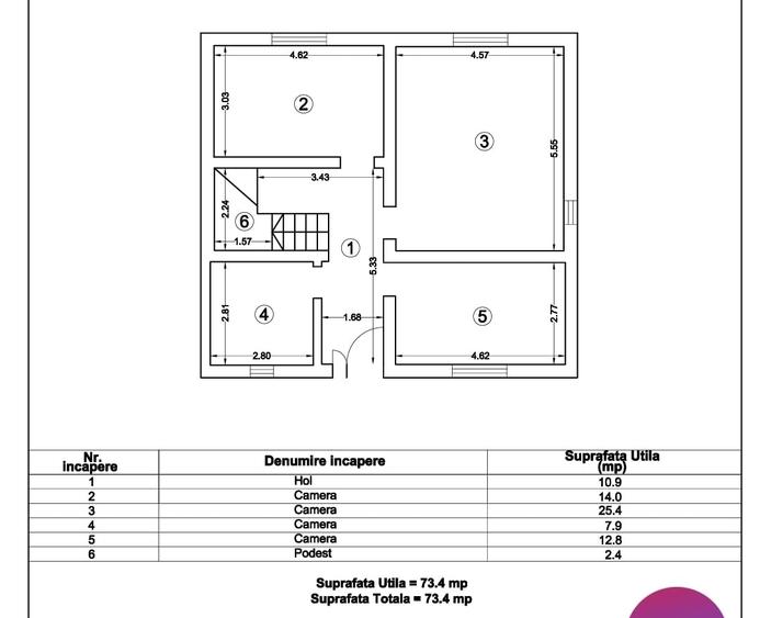 Casa Individuala P + 1E + Pod Inalt - 5 camere - Teren 282mp - Toate Utilitatile - 4