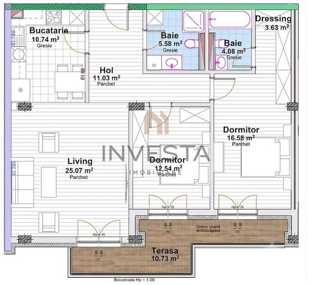 Apartament cu 3 camere decomandat în Mărăști