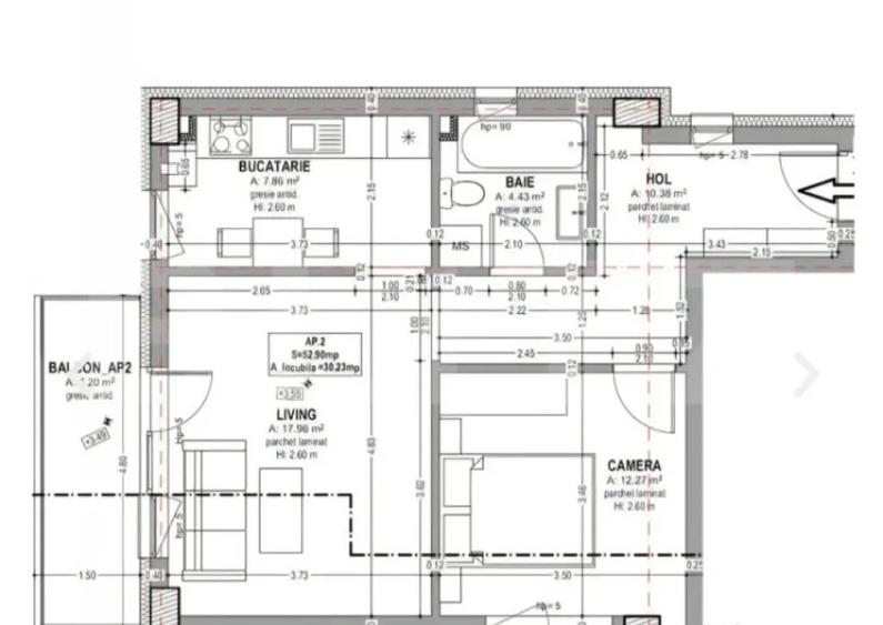 Apartament 2 camere, 52.95 mp, Sud-Vest, Central - 1