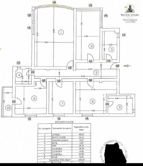 Apartament cu 10 camere, mobilat în Central