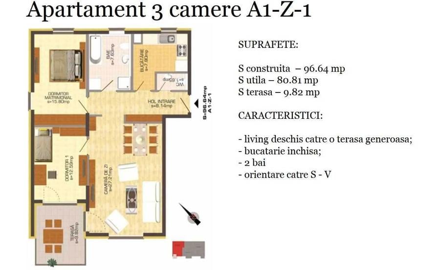 Ap. 3 camere, Et3/5, Boxa, Loc Parcare, Rezidenz, Chitila, Negociabil - 1