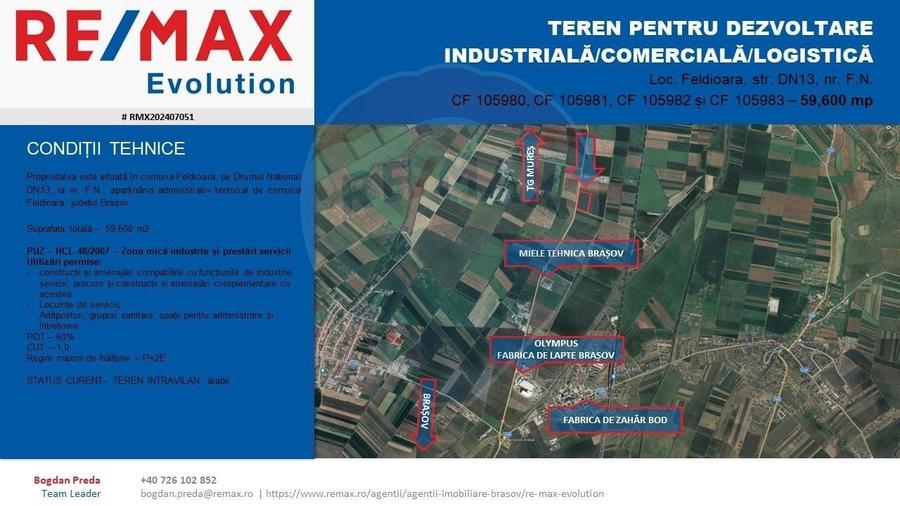 DE VANZARE| Teren industrial 59,600mp Feldioara / DN 13 0% COMISION! - 5