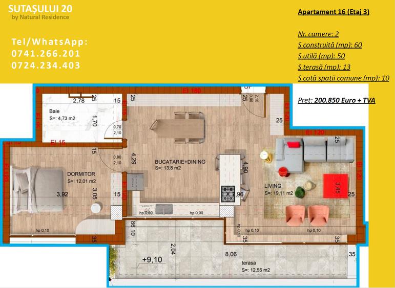 Apartament 2 camere cu terasă generoasă de 13mp - 2