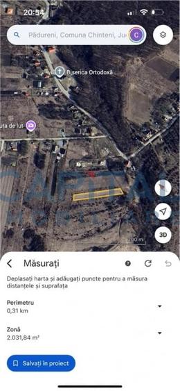 Teren intravilan 2200mp, Front 16m, sat. Padureni, Chinteni - 2