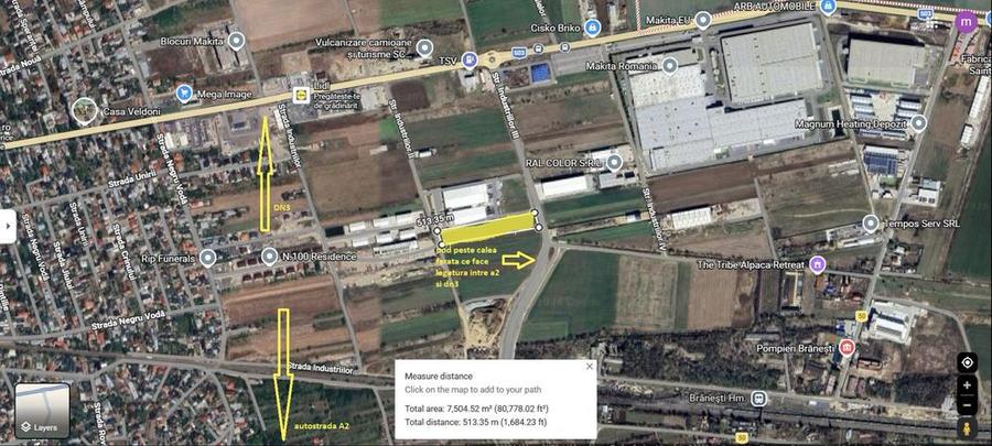 Teren 5000 mp Branesti deschidere 2 drumuri utilitati langa DN3 & A2 - 1
