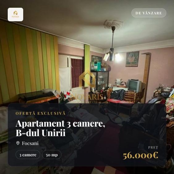 Apartament cu 3 camere decomandat în Central